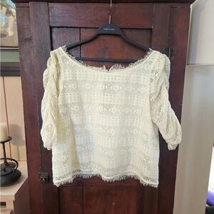 Joie Lace Ivory ruching sleeve top.